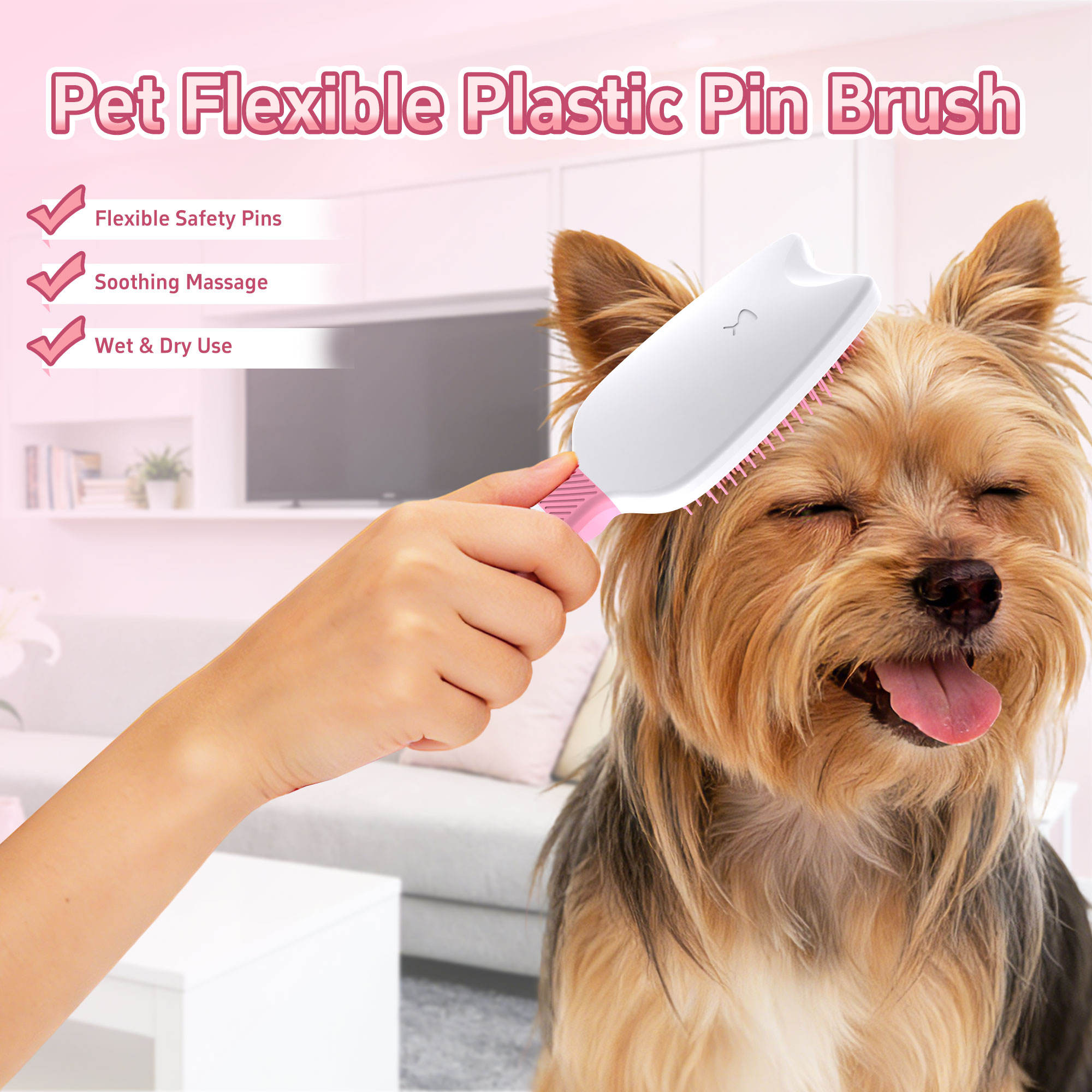 Pet Hair Grooming Soft Plastic Bristles Bathing Massage Dog and Cat Brush