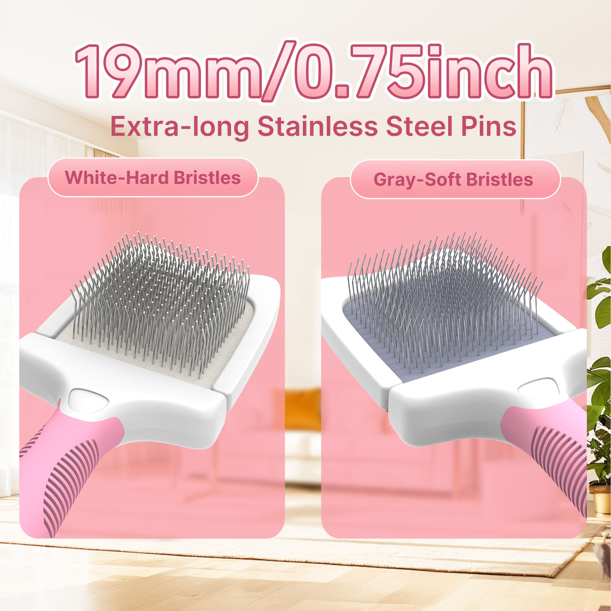 Professional Double Sided Extra Long Soft and Hard Bristles Pet Hair Grooming Flexible Head Dogs and Cats Slicker Brush