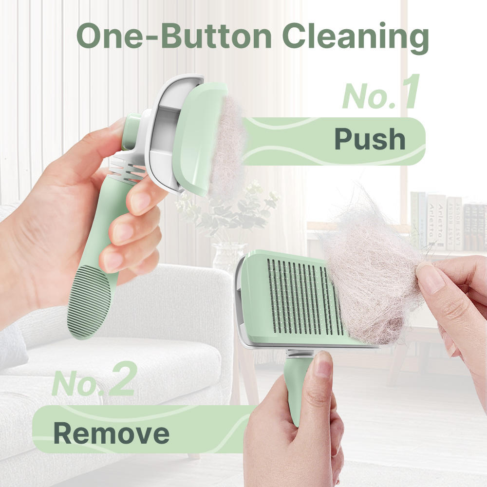 Self Cleaning Extra Long Stainless Steel Pins Flexible Brush Neck Pet Hair Remover for Dog and cat