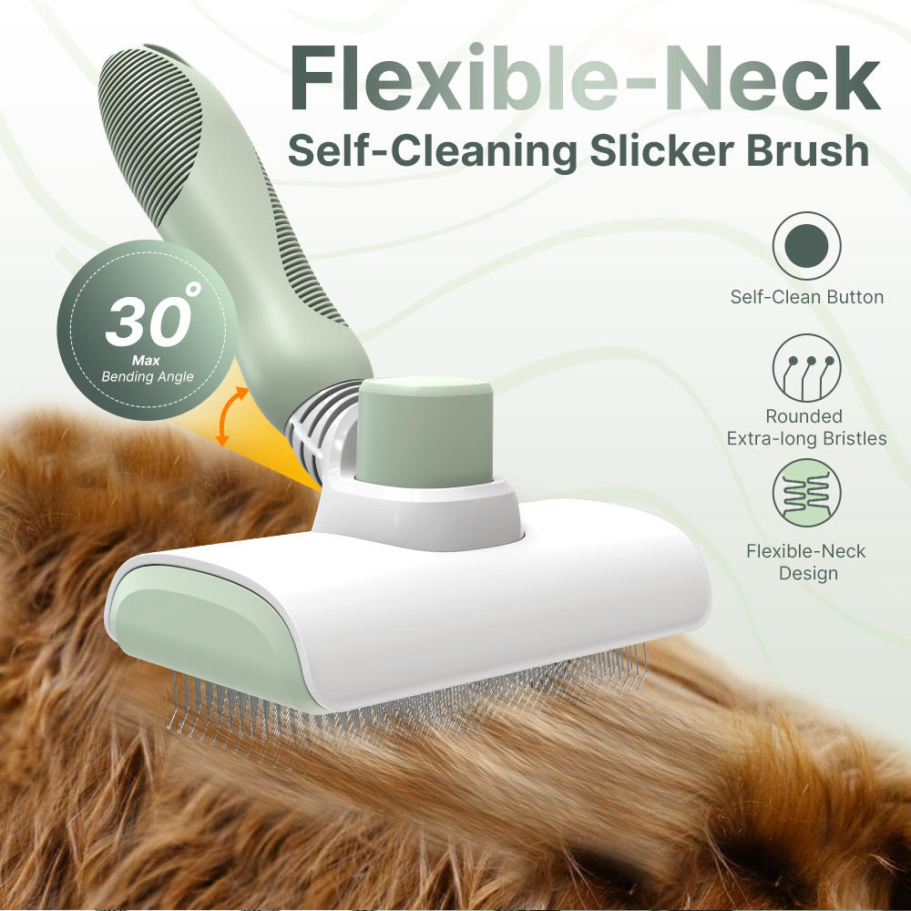 Self Cleaning Extra Long Stainless Steel Pins Flexible Brush Neck Pet Hair Remover for Dog and cat