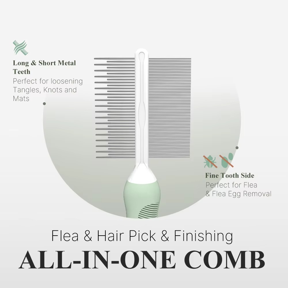 New Stainless Steel Pet Hair Grooming Long & Short Teeth Flea Finishing Comb for Dogs and Cats