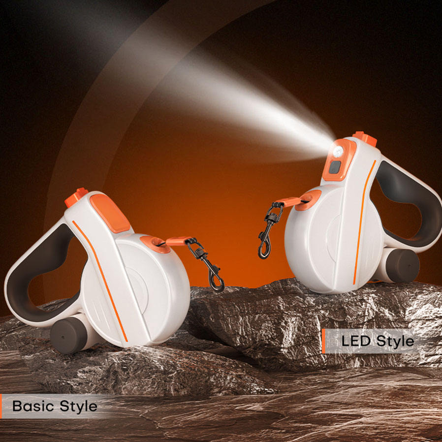 16ft Basic/Led Light Reflective Adjustable Retractable Dog Leash with Poop Bag Dispenser
