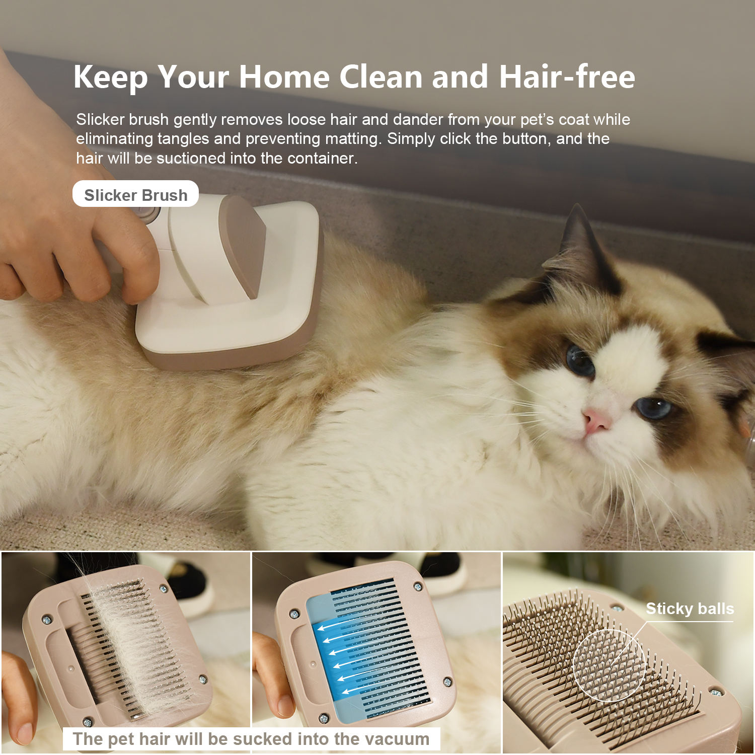 Pet Vacuum Cleaner Electric Clipper Slicker Deshedding Cleaning Dog and Cat Hair Fur Grooming Brush Kit