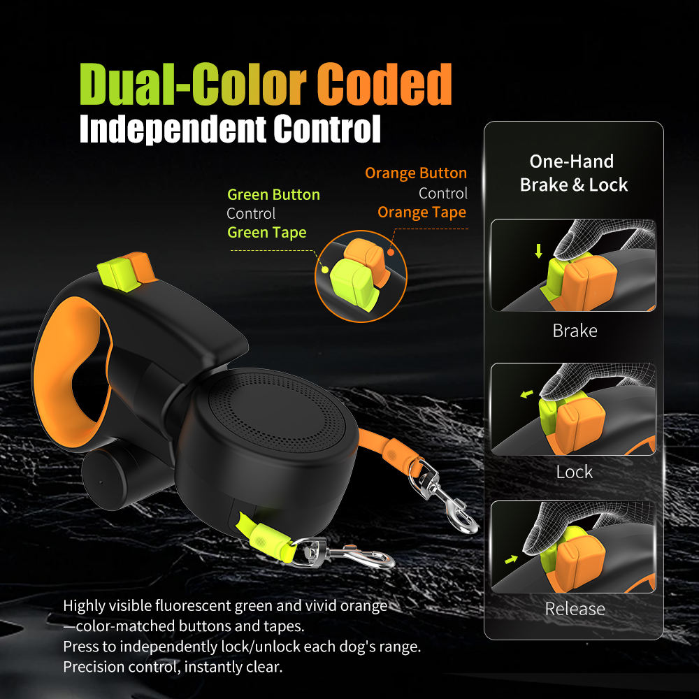 9ft Adjustable Dual Small Dogs tangle Free Retractable Pet Leash with Poop Bag Dispenser