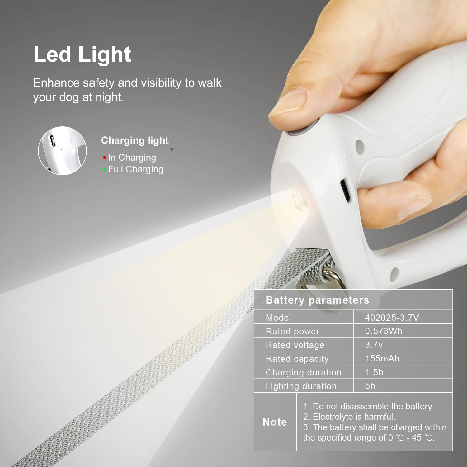 1.8M/6FT Custom Length Hands-Free Elastic Nylon Tape Led Light Poop Bag Dispenser Pet Lead Dog Leash