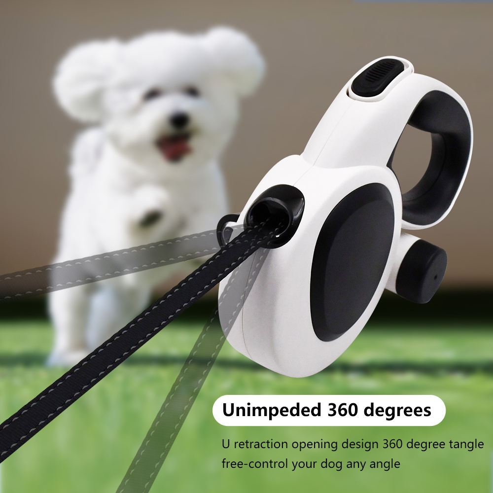 Heavy Duty 16ft Reflective Retractable Dog Leash With Led Light and Poop Bag Dispenser