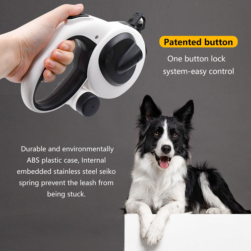 Heavy Duty 16ft Reflective Retractable Dog Leash With Led Light and Poop Bag Dispenser