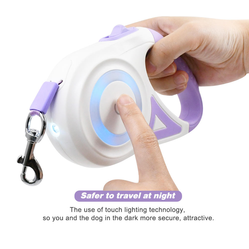 Wholesale Led Light Ring Nylon Tape Automatic Pet Lead Retractable Dog Leash