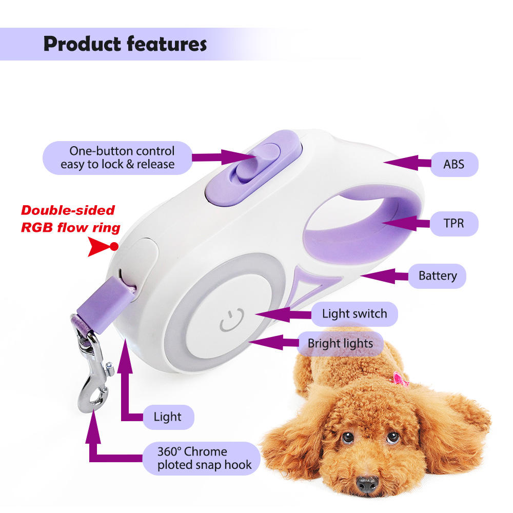 Wholesale Led Light Ring Nylon Tape Automatic Pet Lead Retractable Dog Leash