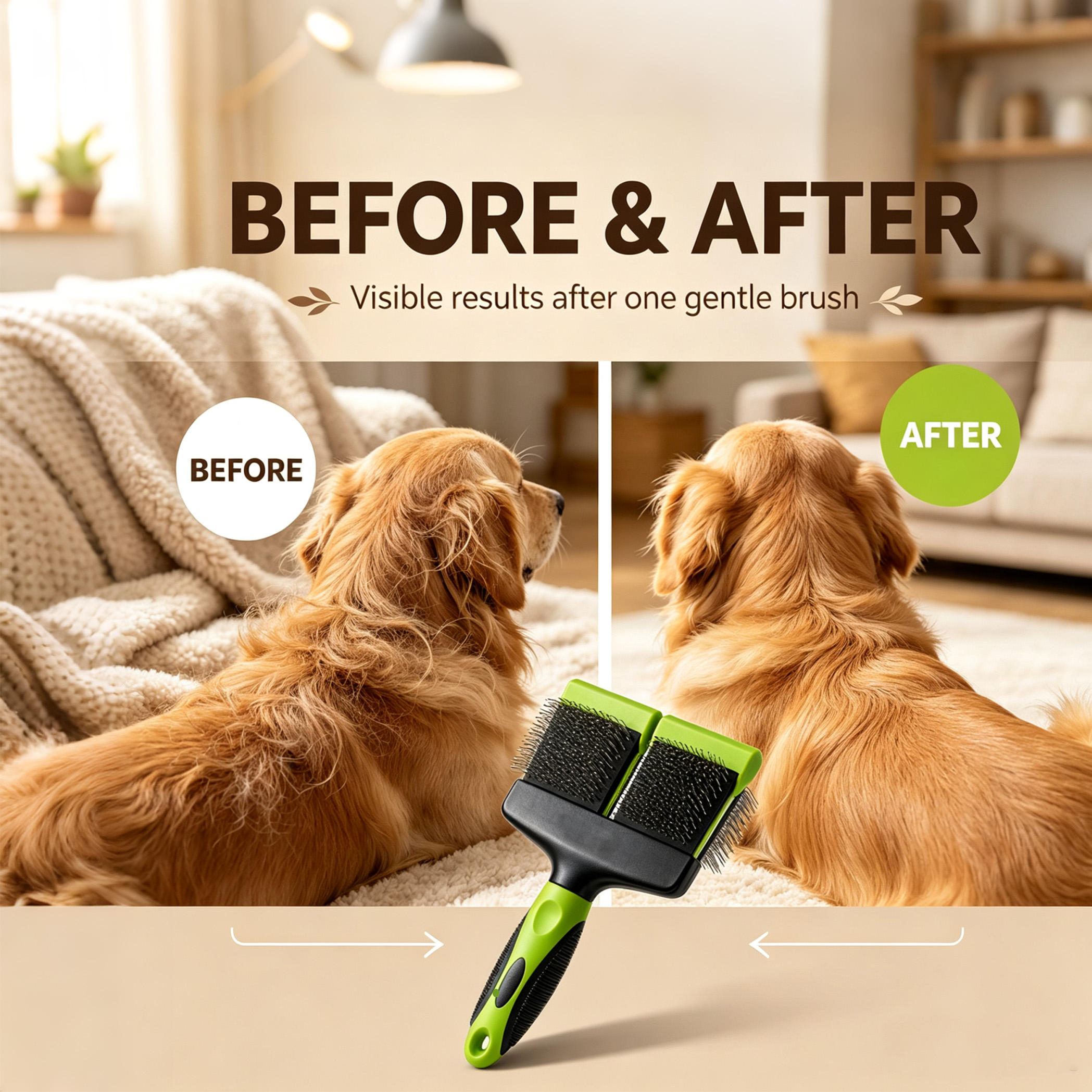 Professional Double Sided Pet Hair Grooming Flexible Dual Head Soft Dogs and Cats Slicker Brush