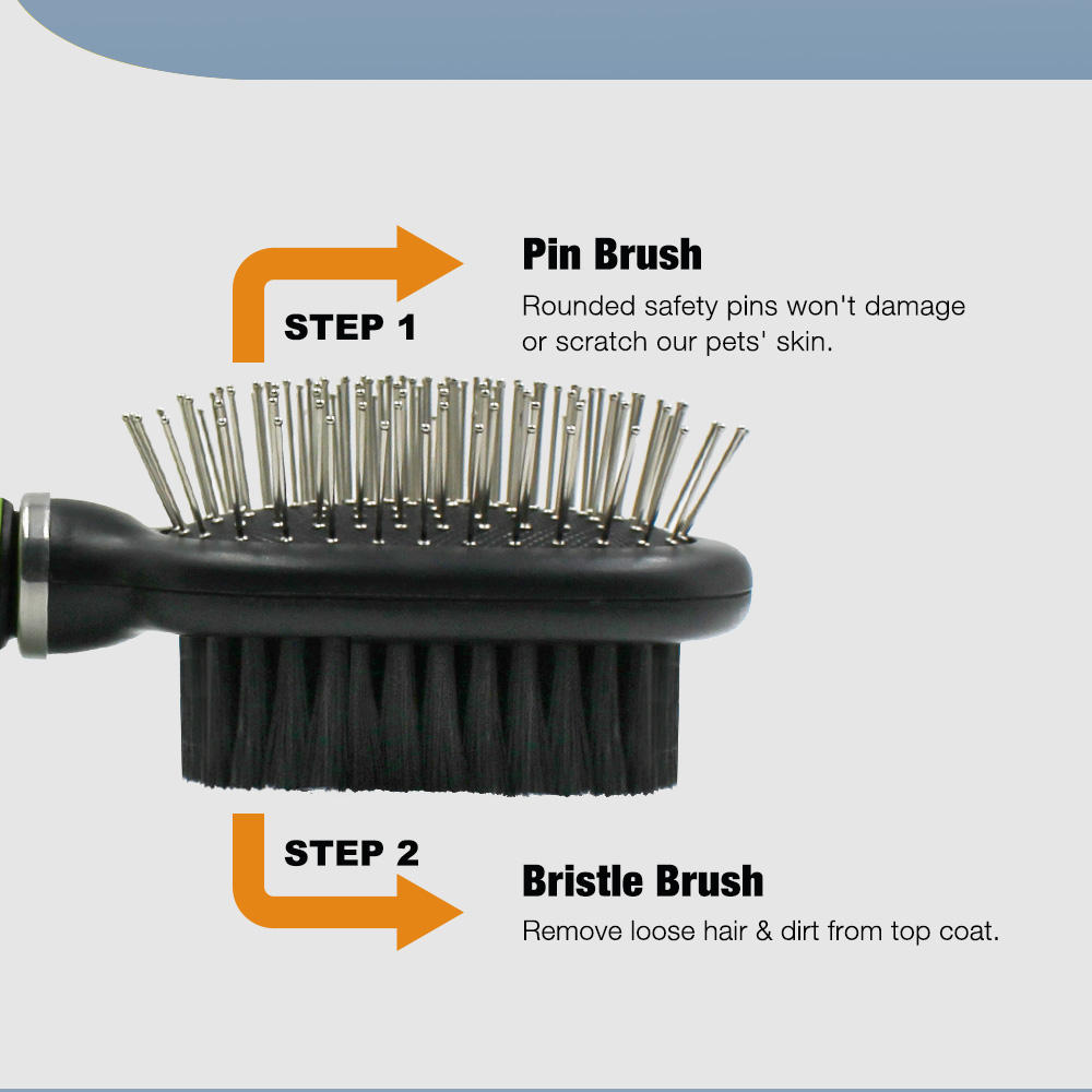 Double Side Hair Grooming Pin and Bristle Dog Cat Brush for Long Haired Pets