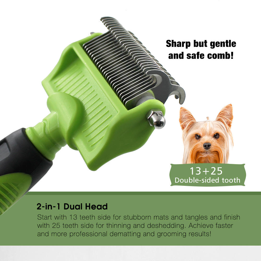 13+25 Stainless Steel Baldes Pet Hair Knot Grooming Brush Dog Cat Dematting Rake Comb