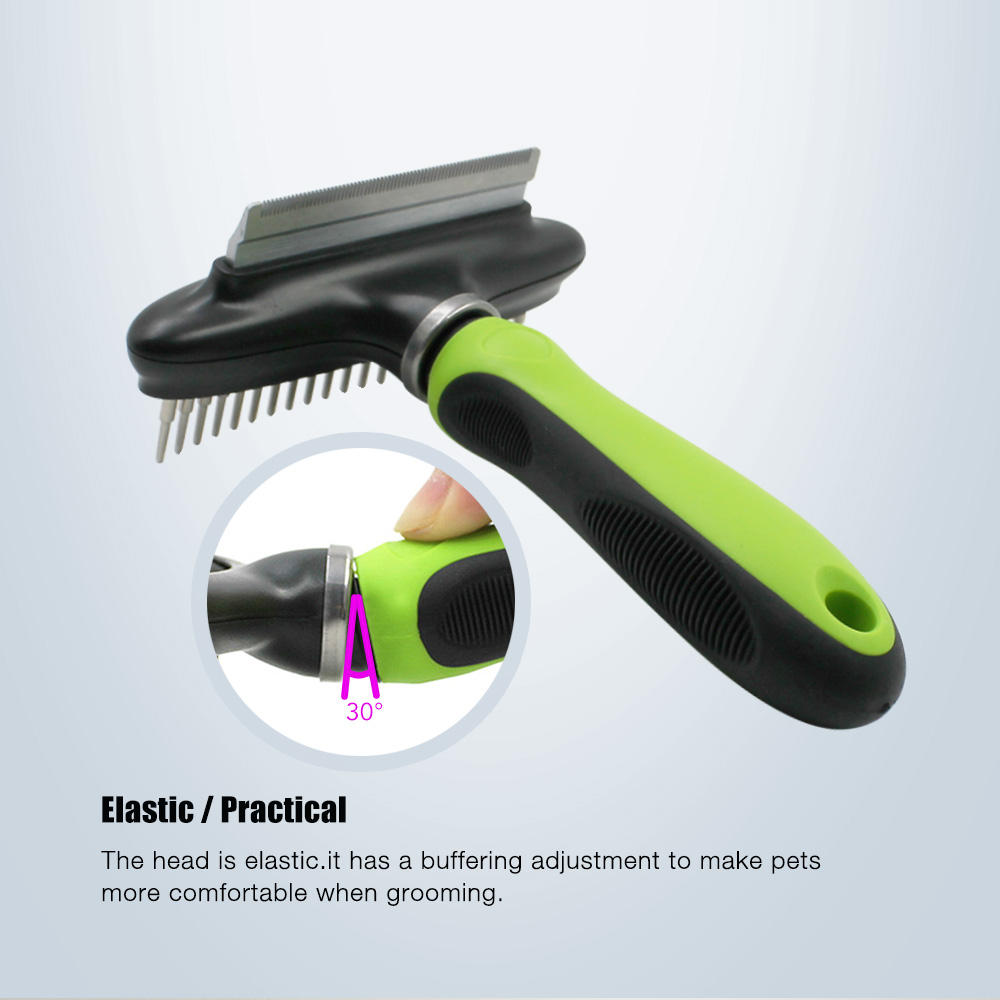 Doule Sided Elastic Head Dog Hair Shedding Tool and Pet Cat Grooming Rake Comb