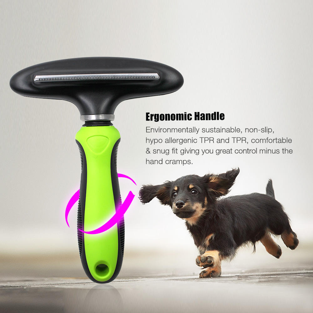 Doule Sided Elastic Head Dog Hair Shedding Tool and Pet Cat Grooming Rake Comb