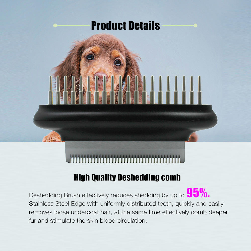 Doule Sided Elastic Head Dog Hair Shedding Tool and Pet Cat Grooming Rake Comb