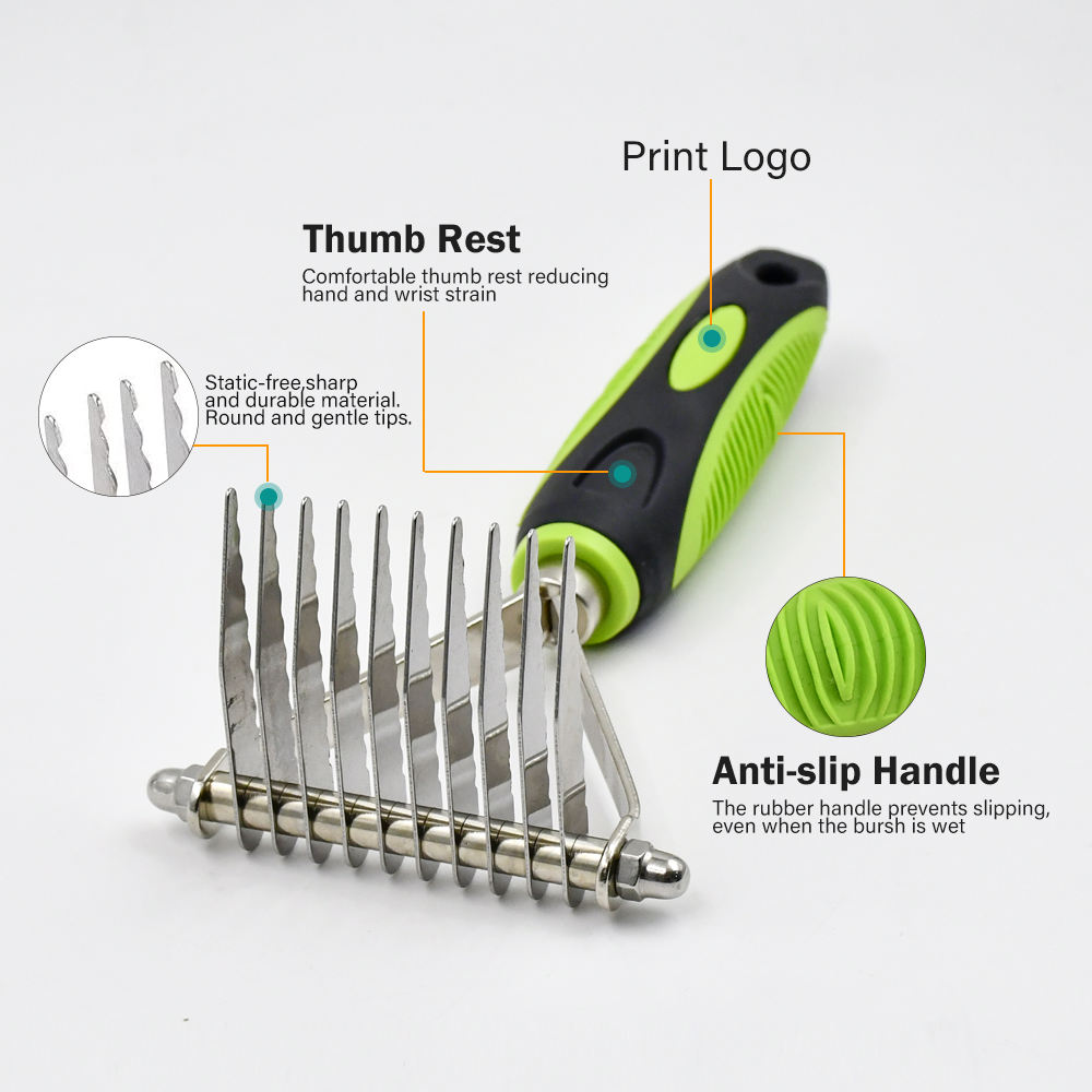 Pet Undercoat Rake Brush Long Teeth Blade Dog and Cat Grooming Dematting Comb