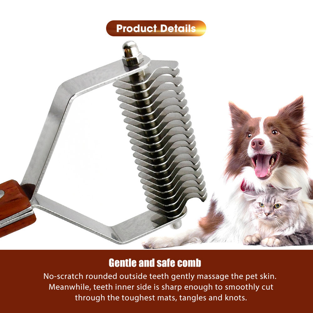Wooden Pet Hair Grooming Dog and Cat Dematting Comb