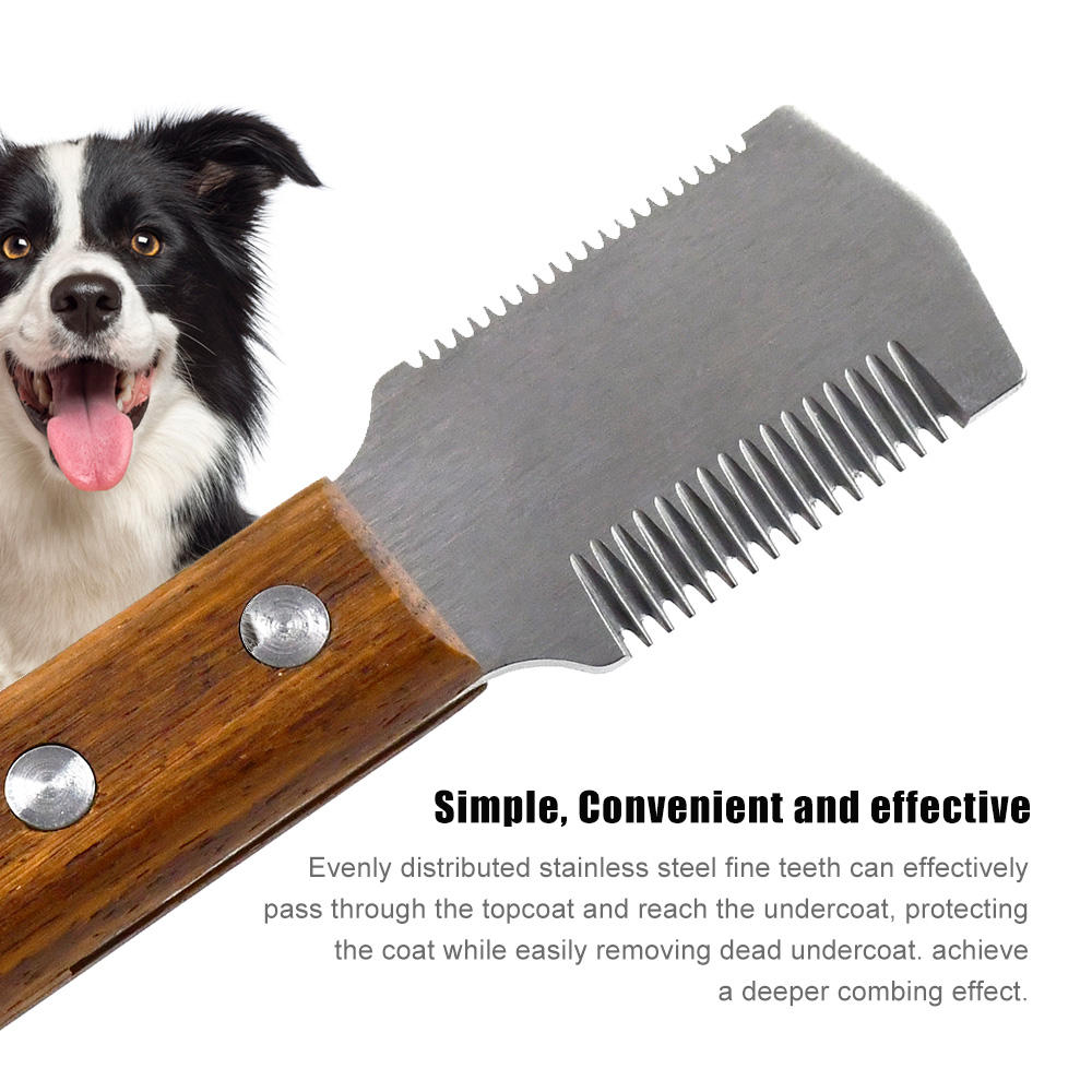 Professional Double Side Wooden Handle Pet Grooming Tool Dog Hand Stripping Knife Comb