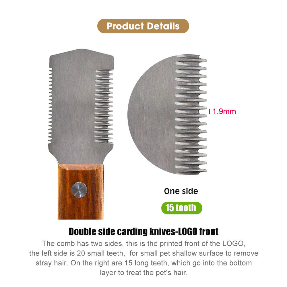 Professional Double Side Wooden Handle Pet Grooming Tool Dog Hand Stripping Knife Comb